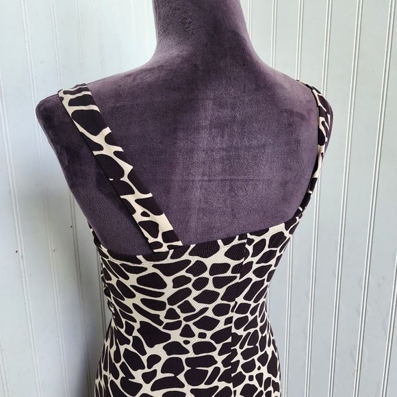 En Focus Giraffe Print Midi Dress Brown Cream Pullover Beaded Boho Chic Sz 6 - Picture 7 of 13